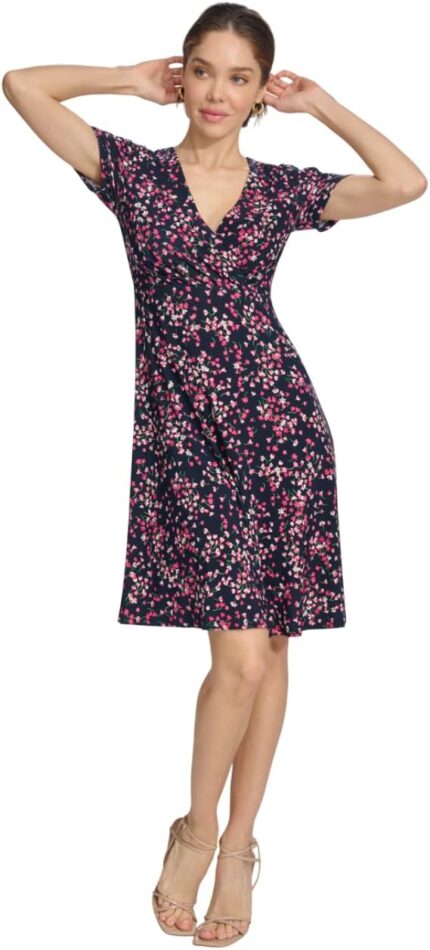 Tommy hilfiger womens ruched short sleeve v neck a line mini dress.jpg