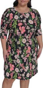 Tommy hilfiger womens short ruched sleeve boat neck shift mini dress.jpg