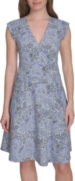 Tommy hilfiger womens v neck all over columbier print fit and flare dress.jpg