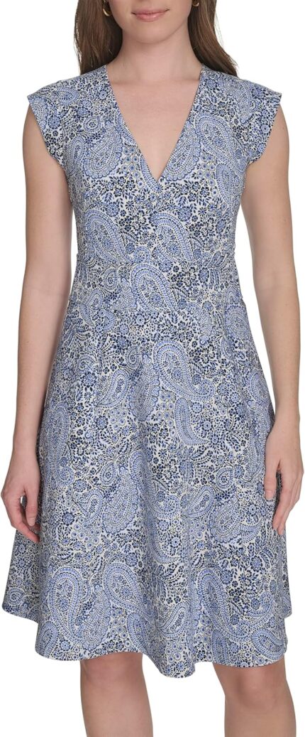 Tommy hilfiger womens v neck all over columbier print fit and flare dress.jpg