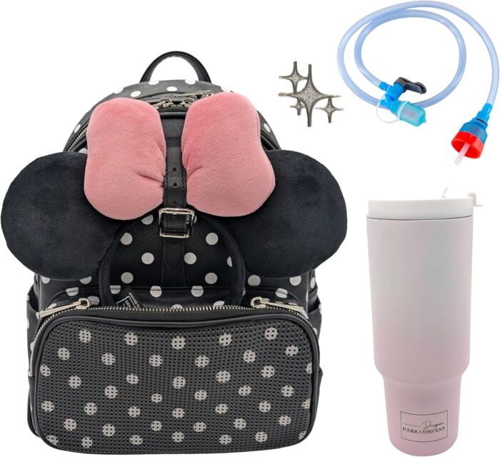 Travel hydration backpack 30 oz tumbler bundle water resistant girls laptop day bag for theme parks work camping casual comfortable for women on the go polka dots.jpg