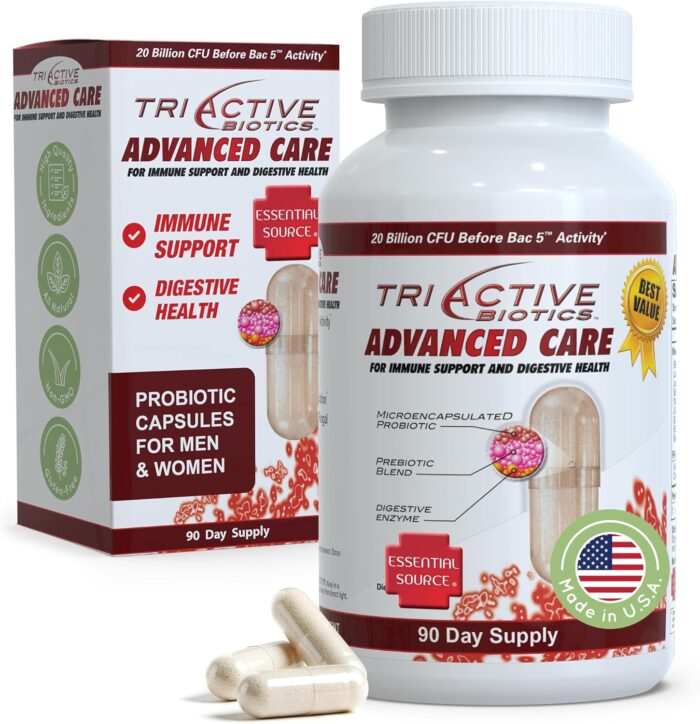 Triactive biotics advanced care 20 billion cfu probiotics for digestive health immune support supplement microencapsulated probiotics for women men 90 ct capsules.jpg