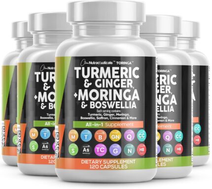 Turmeric moringa supplement ginger boswellia saffron supplement for women and men with ceylon cinnamon tart cherry quercetin garlic nettle holy basil 5pack.jpg