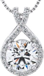 Twineco infinity moissanite pendant necklace – 1 3 carat vvs1 clarity d color lab grown diamond alternative – 14k gold or silver with chain adjustable eco friendly infinity design gift for her.jpg