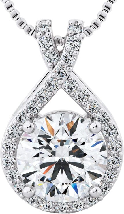 Twineco infinity moissanite pendant necklace – 1 3 carat vvs1 clarity d color lab grown diamond alternative – 14k gold or silver with chain adjustable eco friendly infinity design gift for her.jpg