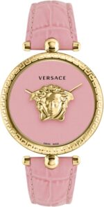 Versace palazzo empire collection luxury womens watch timepieces with a pink strap and dial featuring a gold case.jpg