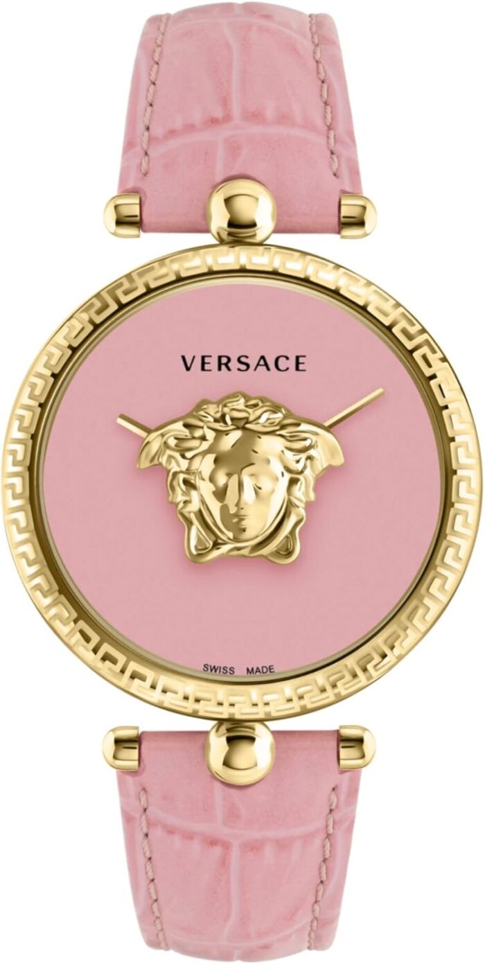 Versace palazzo empire collection luxury womens watch timepieces with a pink strap and dial featuring a gold case.jpg