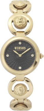 Versus versace peking road petite collection luxury womens watch timepieces with a gold bracelet and case featuring a black dial.jpg