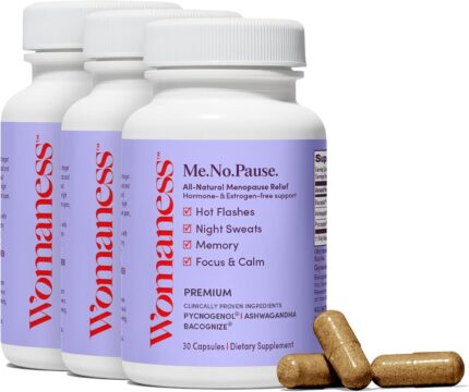 Womaness menopause supplements for women perimenopause menopause relief for hot flashes night sweats vaginal dryness brain fog mood support hormone estrogen free 3 pack.jpg