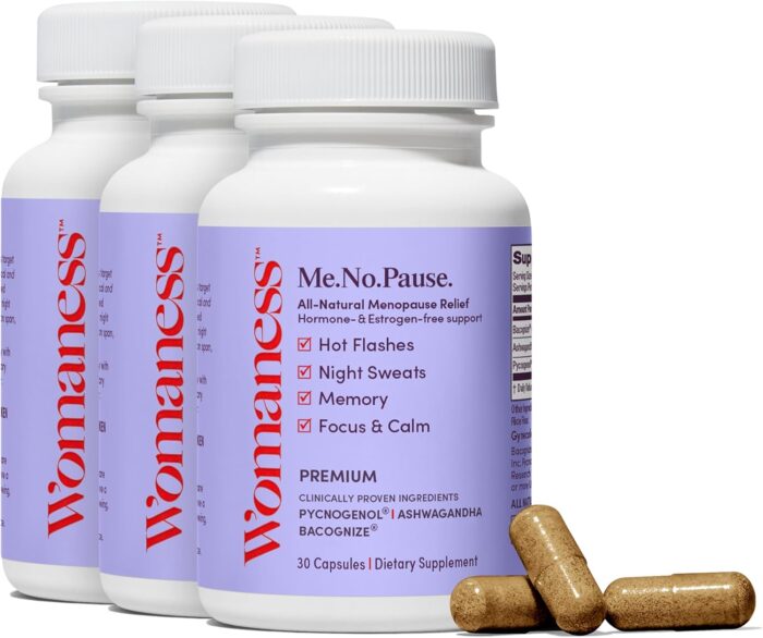 Womaness menopause supplements for women perimenopause menopause relief for hot flashes night sweats vaginal dryness brain fog mood support hormone estrogen free 3 pack.jpg