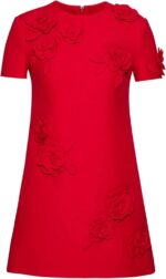 Women fashion 2025 designer o neck short sleeve flowers appliques mini dress gowns.jpg