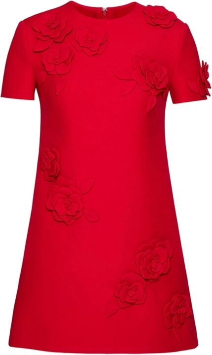 Women fashion 2025 designer o neck short sleeve flowers appliques mini dress gowns.jpg