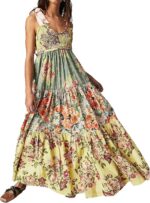 Women floral maxi dress sleeveless tie shoulder bohemian flowy smocked dresses casual summer sundress with pockets.jpg