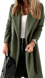 Womens classic coat lapel collar open front belted long jacket.jpg