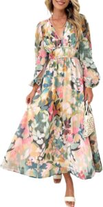 Womens long sleeve boho maxi dress floral print long dress pink print.jpg