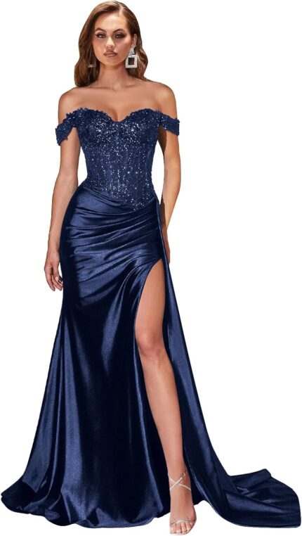 Womens sequin prom dresses long mermaid ball gown with slit off the shoulder satin formal dress evening gown.jpg