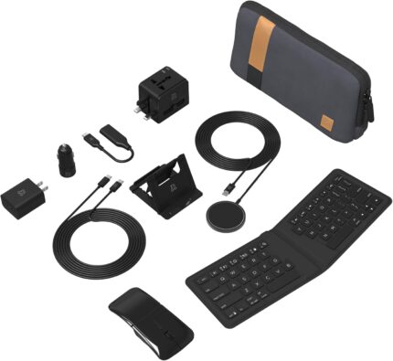 Zagg desktop essentials international travel kit international power adapter foldable bluetooth keyboard mouse wireless charger usb c charging cable hdmi car charger 20w usb c charging block.jpg