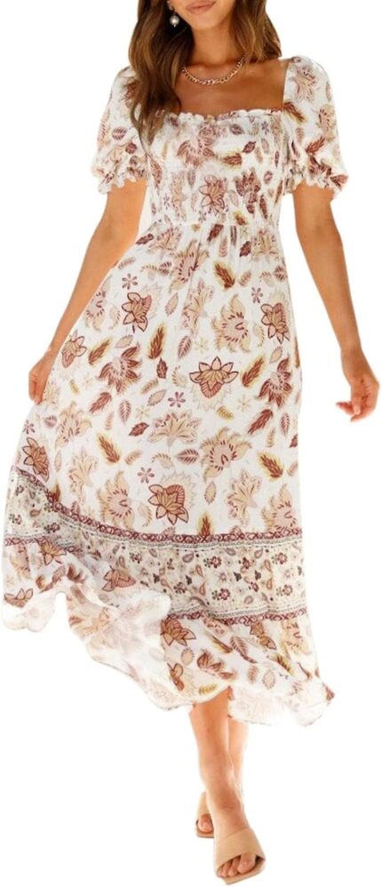 Zesica womens 2025 summer boho floral print square neck ruffle swing beach long maxi dress.jpg
