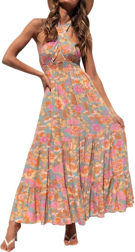 Zesica womens 2025 summer crossover halter neck sleeveless plaid cut out backless flowy a line maxi dress.jpg