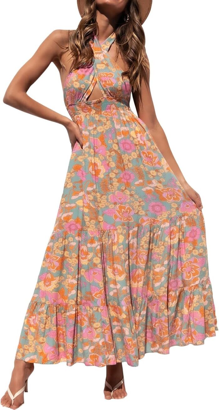 Zesica womens 2025 summer crossover halter neck sleeveless plaid cut out backless flowy a line maxi dress.jpg