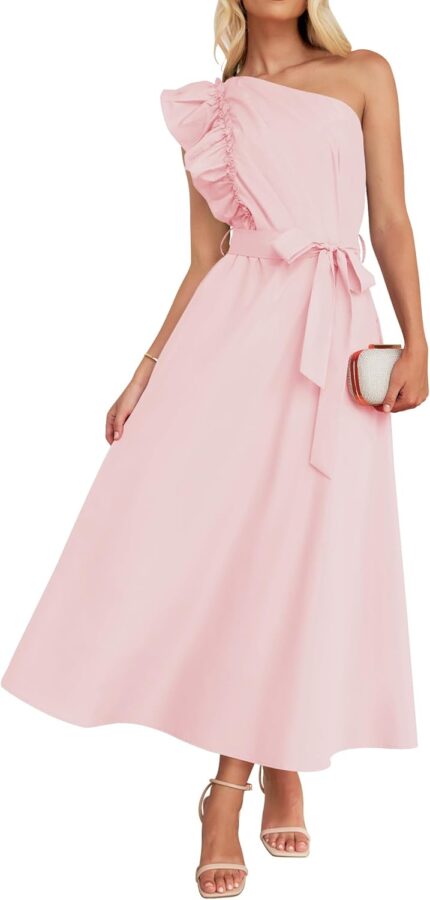 Zesica womens 2025 summer one shoulder ruffle dress sleeveless empire waist boho flowy maxi dresses.jpg