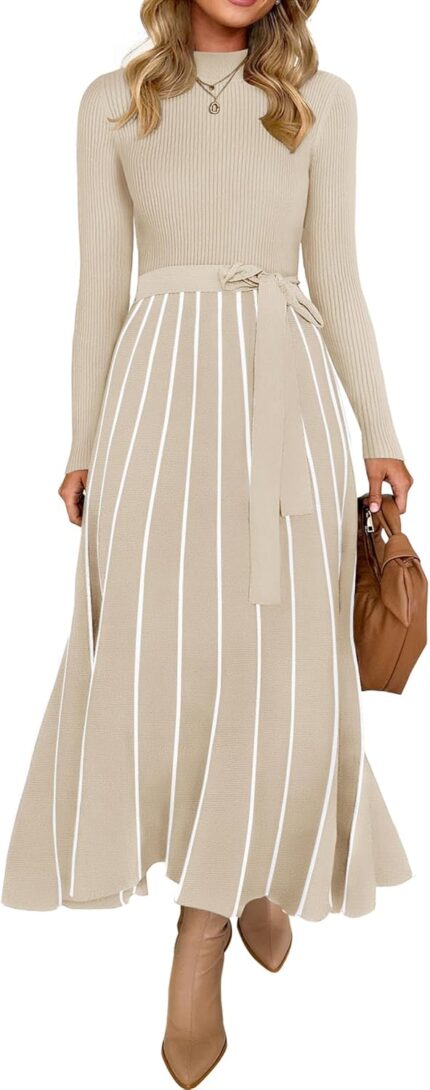 Zesica womens spring turtleneck long sleeve sweater dress tie waist casual loose ribbed knit a line midi dresses.jpg
