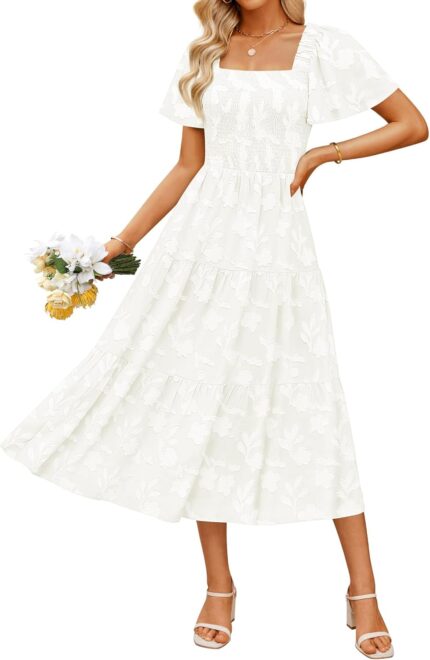 Zesica womens summer boho floral midi dresses 2025 casual short sleeve square neck flowy beach vacation long dress.jpg