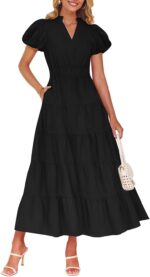 Zesica womens summer casual maxi dress 2025 puff short sleeve v neck ruffle tiered flowy boho beach dresses.jpg