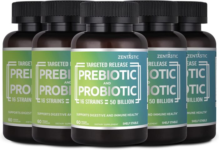 Zentastic probiotics prebiotics supplement 50 billion cfu for men womens immune digestive health 16 strains shelf stable 300 delayed release veggie capsules.jpg