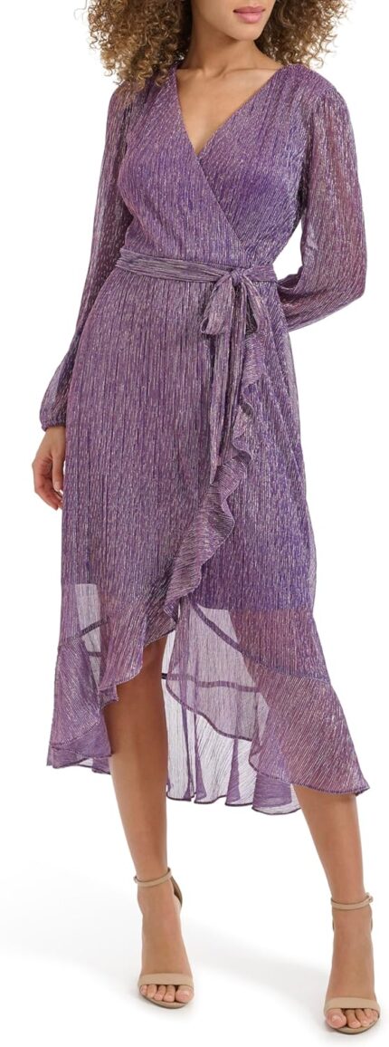 Kensie womens balloon sleeve tie waist midi dress.jpg