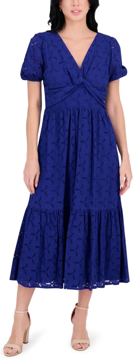 Kensie womens puff sleeve v neck tiered maxi dress.jpg