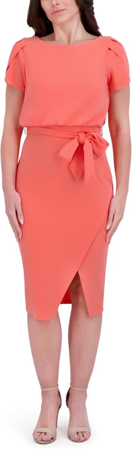 Kensie womens short sleeve tie waist midi dress.jpg