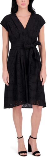 Kensie womens short sleeve v neck belted midi dress.jpg