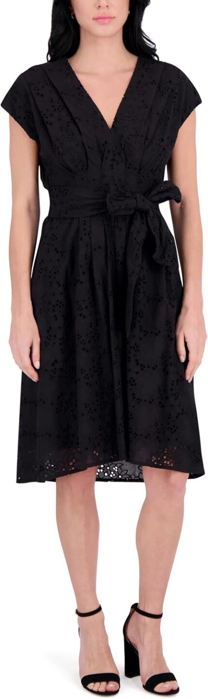 Kensie womens short sleeve v neck belted midi dress.jpg