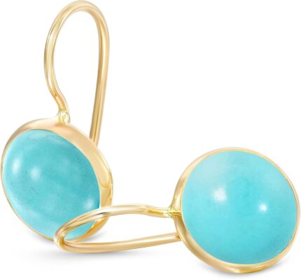 14k Solid Yellow Gold Gemstone Earrings Birthstone Earrings 8mm Dangle Earrings Dainty Gemstones Earrings Bridal Handmade Wedding Jewelry Gift for Brides Graduation Gift.jpg