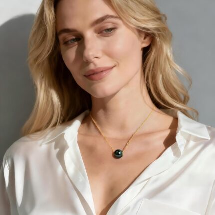 18K Solid Gold Genuine Tahitian Black Pearl Pendant with Sterling Silver Chain AAAAA 9 12mm Seawater Pearls Christmas Gift for Wife Mom Women Necklace Jewelry for Wedding Anniversary Birthday.jpg