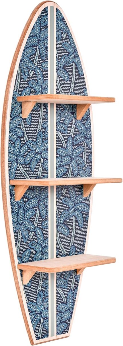 American Art Decor Kona Coast by Reyn Spooner Electric Palms Navy Surfboard Printed Wall Shelf 13 x 35.jpg