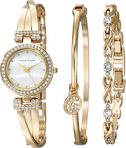 Anne Klein Womens Premium Crystal Accented Bangle Watch and Bracelet Set.jpg