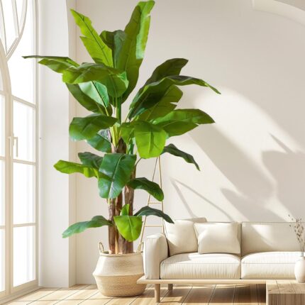Artificial Banana Tree 9ft Faux Tropical Palm Tree Plant with Realistic Leaves Low Maintenance Indoor Outdoor Decor for Home Office Porch in Nursery Pot.jpg