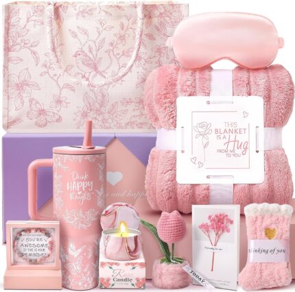 Birthday Gifts for Women 10PCS Relaxing Self Care Gift Basket with Flannel Blanket 40 oz Tumbler and Tote Bag – Get Well Soon Gift for Mom Wife Sister Friends.jpg