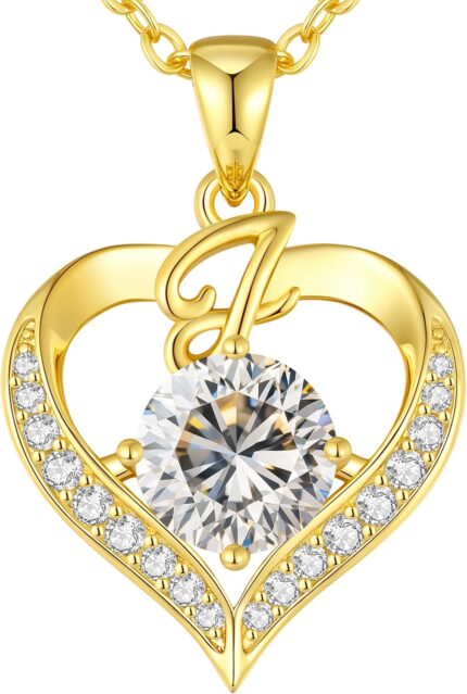CDE Valentines Day Gift 18K Gold Plated Initial Love Heart 2 Carat Moissanite Necklaces for Women 925 Sterling Silver Jewelry Christmas Anniversary Birthday Present Gifts for Wife Lady Girlfriend Her.jpg