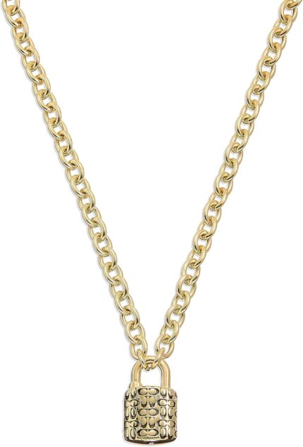 COACH Quilted Padlock Necklace Gold One Size.jpg