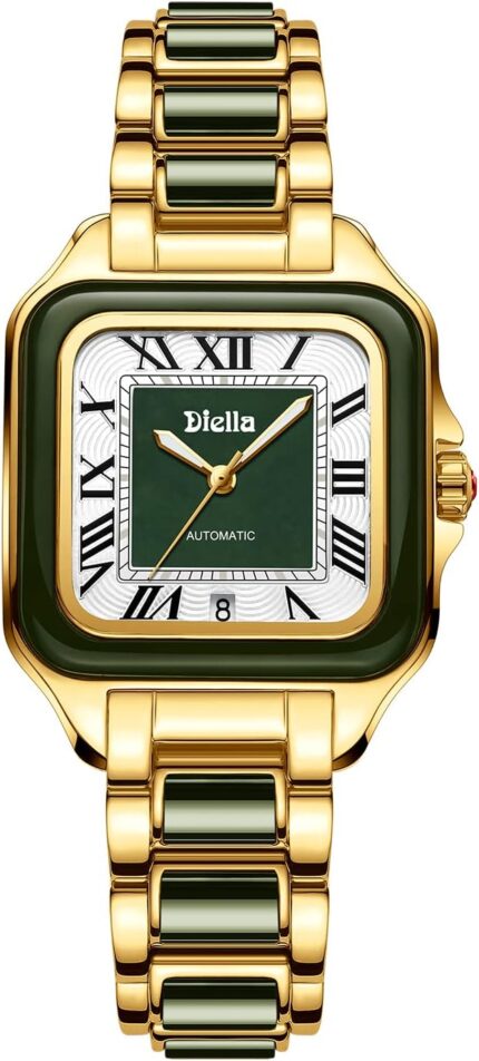 Diella Watches for Women Dial is Inlaid with Emerald Jade Crown with Sapphire and Square Features a Stylish Wavy Pattern Waterproof Date Luminous for Women Highend Luxurious Fashionable Gift.jpg