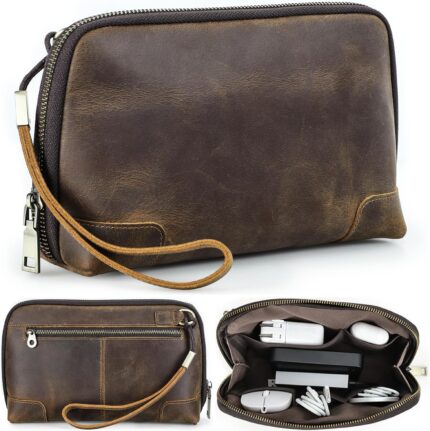Electronic Organizer Zipper Bag Tech Pouch Top Grain Leather Handmade Portable Compact Travel Storage Cases Fits Apple Accessories Phone USB Cables Power Banks Chargers Hard Drive.jpg