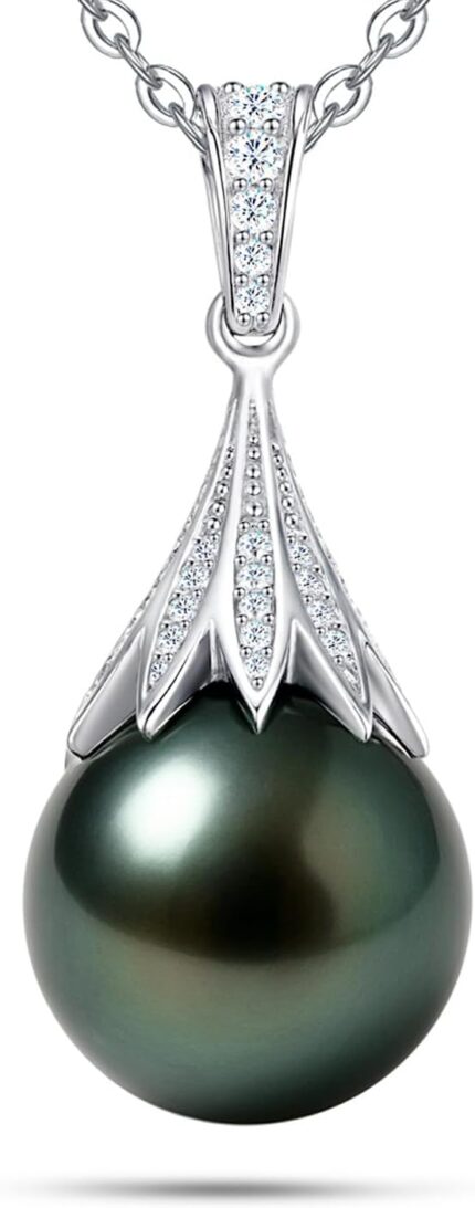 Genuine Tahitian Black Pearl Necklace for Women 9 13mm AAAA Seawater Pearl Sterling Silver Moissanite Pendant Wedding Anniversary Birthday Christmas Gift for Wife Mom Girlfriend Fine Jewelry.jpg