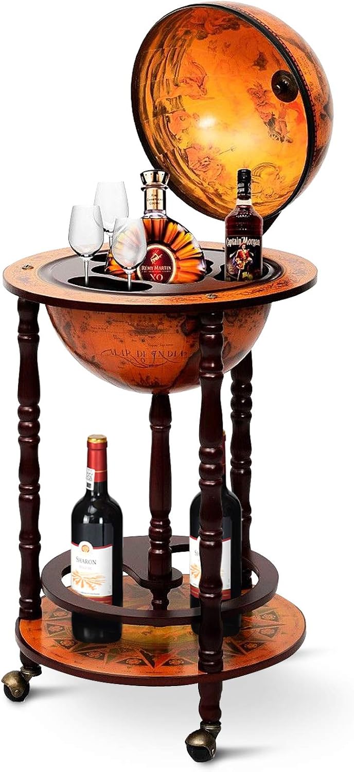 Goplus Globe Bar 17.5 Liquor Globe Bar Cart with Wheels Bottom Shelf Old World Map 16th Century Italian Replica Retro Wine Alcohol Stand Globe Bar Cart for Dining Room Living Room Home.jpg