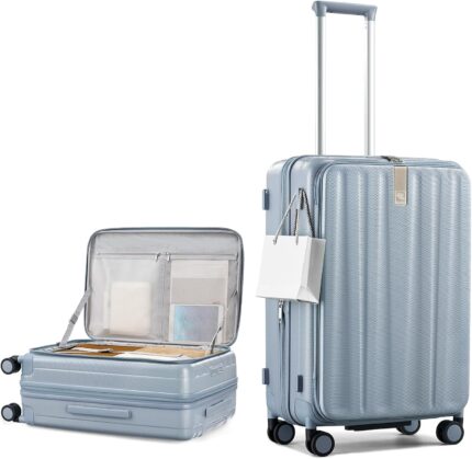 Hanke 24 Inch Expandable Luggage Top Opening Checked Bag Luggage Hard Shell Suitcases with Wheels Lightweight Travel Luggage Medium Suitcase with Lock for Woman Men Grey.jpg