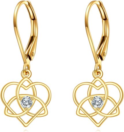 Heart Celtic Knot Dangle Drop Earrings for Women 14K Gold Leverback Earrings Jewelry Gift.jpg