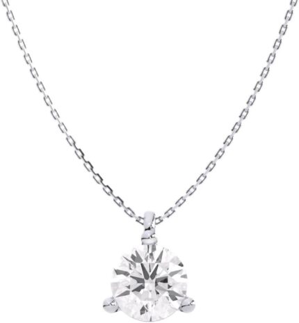 IGI Certified 1 Carat Lab Grown Diamond Round Solitaire Pendant Necklace for Women 14k White Gold Necklace I J VS1 VS2 1.00 cttw 3 Prong Martini 18 Inch Chain.jpg