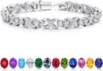 Iefil Tennis Bracelets for Women Oval Birthstone Tennis Bracelets for Women Wife Unique X O Design Fine Jewelry Anniversary Birthday Gift 925 Sterling Silver Birthstone Jewelry for Mom Girlfriend.jpg